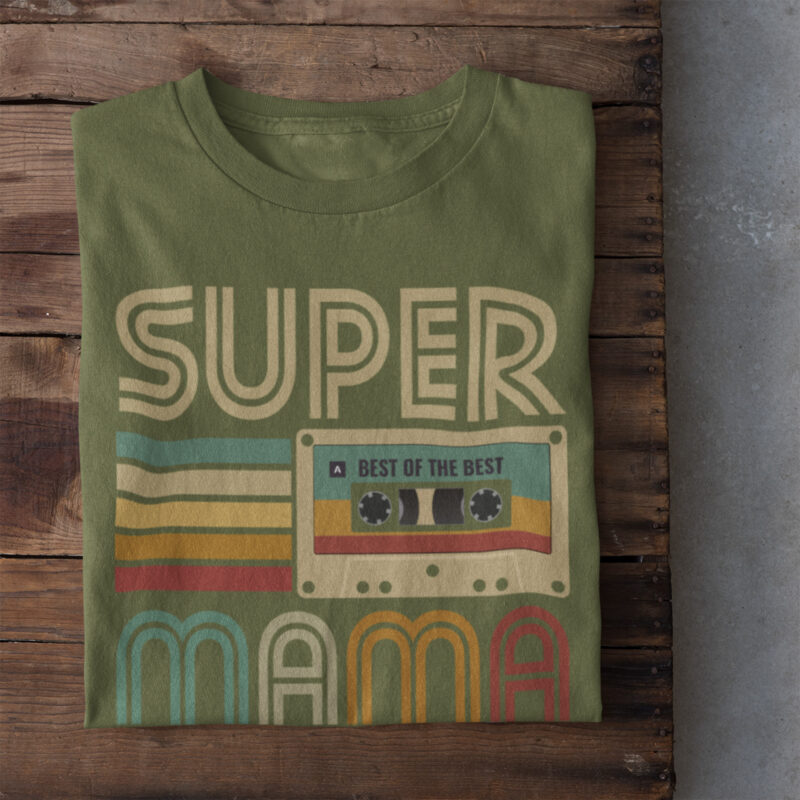 Koszulka prezent na Dzień Mamy "Super Mama" kaseta khaki - obrazek 2