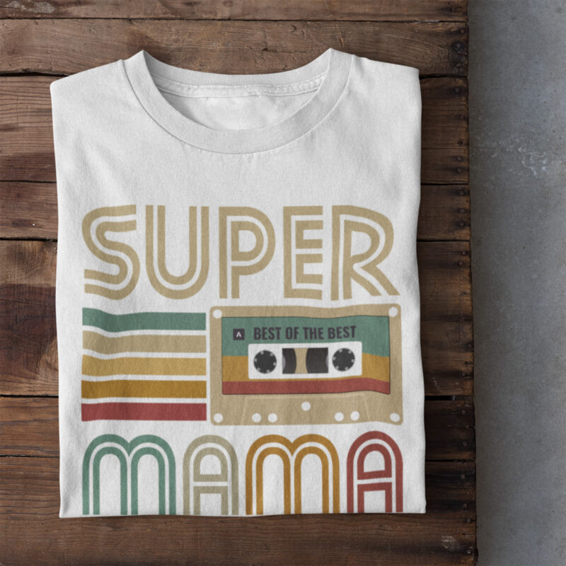 Koszulka prezent na Dzień Mamy "Super Mama" kaseta biała - obrazek 2