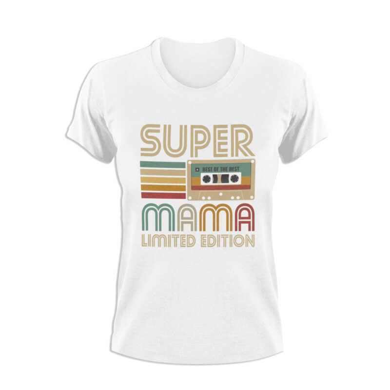 Koszulka prezent na Dzień Mamy "Super Mama" kaseta biała