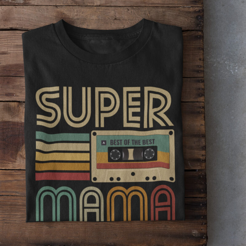 Koszulka prezent na Dzień Mamy "Super Mama" kaseta czarna - obrazek 2