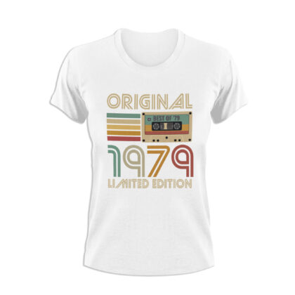 Koszulka prezent na urodziny rok 1979 kaseta damska biała