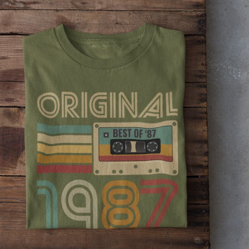 Koszulka prezent na urodziny rok 1987 kaseta damska khaki - obrazek 2