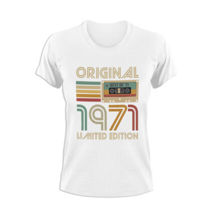 Koszulka prezent na urodziny rok 1971 kaseta damska biała